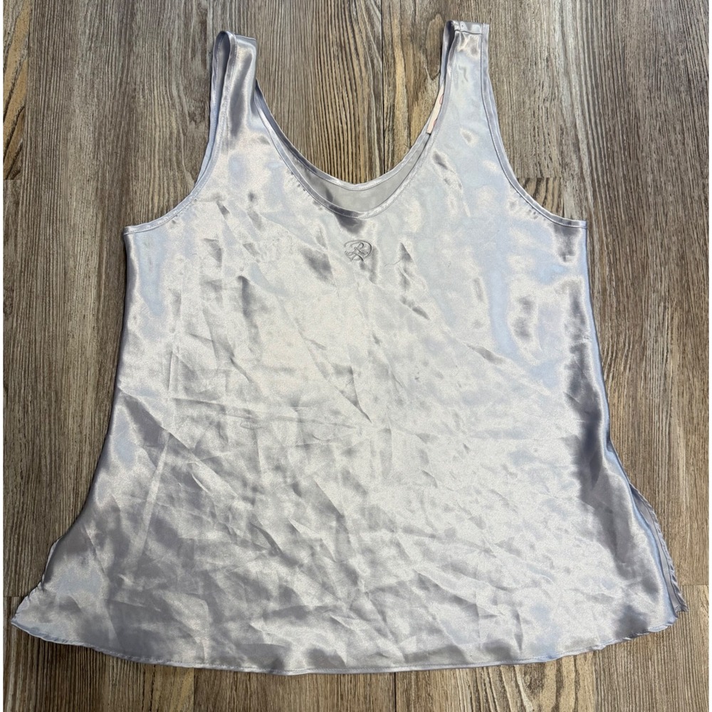 Oscar de la Renta Pink Label Satin Camisole Blue Silver Tank Sleep Top Small